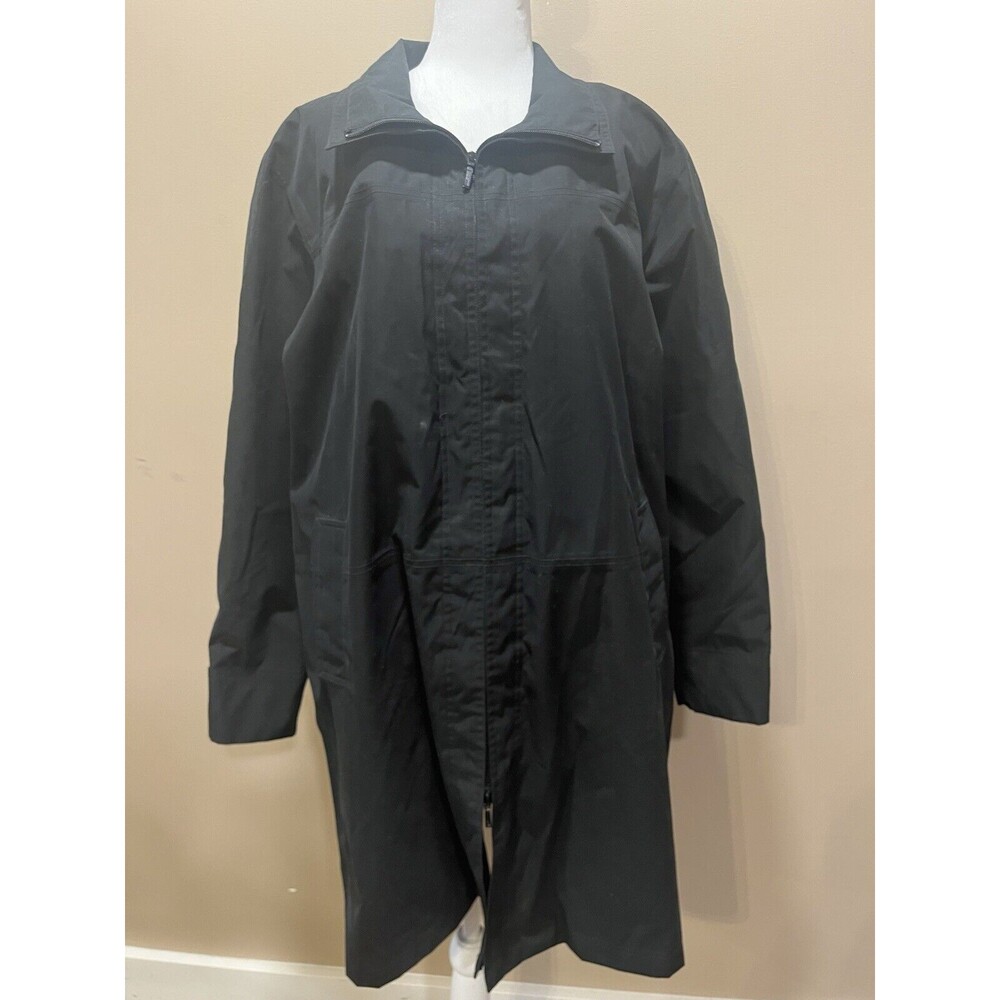 Vintage TravelSmith Womens Coat Black All Weather Overcoat Pockets XLarge